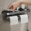 Toilet Paper Holders Aluminum Toilet Paper Holder Wall-Mounted Roll Paper Holder With Storage Tray Toilet Organizer Phone Stand Bathroom Accessories 240410