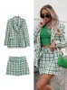 Zbza feminino Tweed Suit Pure Color Plaid Fashion Cantura Halfbody Skirt Autumn and Winter Roupas 240319