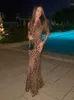 Urban Sexy Dresses Sexy Leopard Printed V-neck Halter Long Dress Woman Backless Lace Up Female Maxi Dresses 2024 Elegant Lady Vacation Beach Robes 240410