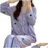 Vêtements de sommeil pour femmes longues à manches à manches longues à manches à manches longues pyjama d'hiver à poitrine de dessin confortable avec la taille élastique du cou en V