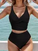 Женские купальники с высокой талией бикини 2024 Женщины Mujer Solid Black Pleate Push Up Pload Plabud Sumsuid
