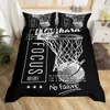 Tampa de edredão de basquete dos meninos Black Ball Padrão Esportes Tema Bedding Casa Crianças Tribunal de basquete Decoração da sala de jogos competitivos