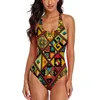 Trajes de baño para mujeres estilo africano geometría colorida Bodysuit de una pieza Damas empuje sexy elegante ropa de playa