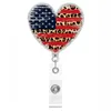 10 szt./Lot Custom Key Pierścienie Nowe style Acryl Glitter Badge Holder 4 lipca American Heart Badge Reel dla akcesoriów dla pracowników szpitala