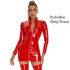 Casual Dresses 3XL Women Shiny Leather Dress Zipper Open Breast Exposed Glossy PVC Mini Wetlook Latex Bag Hip Skirt Sexi