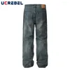 Heren jeans spat inkt gewassen noodlijdende heren high street los rechte wide been gescheurde denim broek mannen