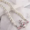 Designer Viviane Westwood Empress Dowager Pink Baking Paint Saturn Pearl Necklace Female Nana samma pärlhalsband Hög version 1-1