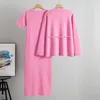 Vestido elegante de 2 peças de saia de peças de malha casual de moda para mulheres mangas compridas vestidos de casaco de retalhos 240319