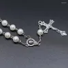 Charm Bracelets 2PCS Pearls Bead Rosary Crucifix For Cross Pendant Catholic Party Favo