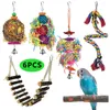 6PCS Parrot Bird Toys drewniana drabina linowa stojak do żucia ugryzienie piłki rattanowe budgie kakadowa trening