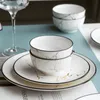Juegos de platos y platos de cerámica de borde negro, plato creativo de mármol, platos de postres redondos nórdicos, vajilla doméstica