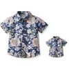 Sommarbarn kläder pojkar kort ärm skjorta hawaiian far och son blommor bomull casual cardigan matchande familjekläder 240327