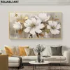 Gold Flower Oil Painting On Poster, Canvas Prints Wall Art, Abstract White Floral Painting, Living Room Decor,Home Decor Unframed