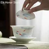 165 ml Ręcznie malowana ryba gra sztuka ceramiczna herbata tureen biała porcelanowa herbata gaiwan miska z okładką ceremonię kung fu herbaciane