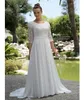 Informeller Spitzenchiffon Bescheidene Strandbrautkleider mit 34 Ärmeln Schaufel Halsempfang Brautkleider reife Braut Elegant New4923893