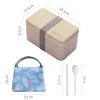 Microwave Double Layer Lunch Box 1200ml Wooden Feeling Salad Bento Box BPA Free Portable Container Box Workers Student