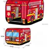 Spielzeugzelte Kinder Red Fire Engine Thema Spielzeugzelt Kinder tragbares Klappzelt Indoor Outdoor -Spielhaus Kinder Geburtstag Weihnachtsgeschenke L410