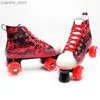 Inline rolschaatsen dubbele rij rolschaatsen rode volwassen jongens ademend comfortabel canvas lumineuze 4 wielen glijdende sneaker beginner y240410