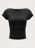 Maglietta senza scollo femminile senza schienale maniche corta a colori solidi colture top estate carino baby tee y2k bodycon tunics tunics fashion serbatoio 240410