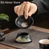 Casquette de thé en céramique de style japonais peint à la main Hills Hills Glaze Thé Infuseur Tér Filtre Thé Télé Support Thé Cérémonie