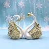 2pcs / lot Crown Glass Table Swan Baking Decorative Birthday Anniversary Ornement Cake Topper Figure Paper Weight Bureau Home Decor