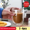 2-6 st dubbelskikt isolerad kopp antiscaling antikold kaffemjölk dryck mugg glas bambu lock transparent dricksgåva