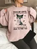 Dresses Women's Plus Funny Cat & Slogan Print Long Sleeve Crew Neck Slight Stretch Pullover Sweatshirt Casual Tops