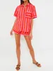 Kvinnors träningsdräkter Kvinnor Casual Pyjamas Set 2 Pieces Loungewear Suits Stripe Short Sleeve Loose Shirt Topps Shorts Sleepwear Home Suit Night Night