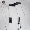 Bathroom Matte Black Shower Mixer Faucet Wall Mounted Rainfall Waterfall Shower Head Bath Shower Set Embedded Box Control Valve