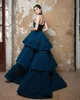 Urban Sexy Dresses Fashion Halter Sleeveless Prom Dress Sapphire Blue Tiered Pleated Tulle Floor Length Evening Dress Elegant Ruched Party Gowns 24410