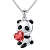 Schattig roze hartvormige kubieke zirkonia panda ketting voor kinderen - Chinese stijl hanglank ketting