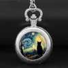 Pocket Watches berühmte Malerei Katze Vintage Quarz Pocket Womens Glass Dome Halskette einzigartige Anhänger Silber Bell Geschenkzubehör Y240410