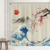 Cortinas de chuveiro de grande onda japonesas ondas do mar cerejeira blossom ameixa padrão de pêssego paisagem cortina de banheiro decoração de decoração de decoração
