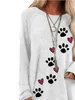 Automne Femmes Casual Dog Paw Imprimé blancs longs longs T-shirts en vrac