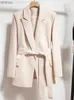 Damskie garnitury Blazers Damskie Blazery Spring Autumn Suit Płaszcz Beige Til Up Jacket Slim Fit Stylowa górna część odzieży wierzchniej Lady Blazer dla kobiet odzież C240410