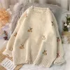 QNPQYX Sweater Kawaii Femme Ulzzang Vintage College Deer Broderie Miots Femme Femelle Coréenne épaisse mignonne Loose Harajuku Pillures