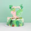 Toppers de bolo de dinossauros Jungle safari dino tem temas de festa decoração de bolo de palma folhas crianças decorações de festa de aniversário suprimentos de chá de bebê