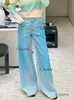 2024 Spring Channel New Classic Double Letter Design Flocking High Waist Wide Leg Jeans Designer Women's Jeans Fashionable High-quality Jeans 897