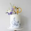 INS Gold Sra. Sra. Casamento Toppers de bolo de acrílico Diamante anéis de diamante Cupcake Topper para decorações de bolo de festa de casamento