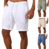 Men's Shorts Fit White Men Japanese Style Linen Running Sport For Casual Summer Elastic Waist Solid Tether Clothing