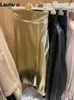 Lautaro Spring осень блестящая черная серебряная золотая кожаная юбка с кожаной юбкой Женщины передняя щель высокая талия длинная роскошная дизайнерская одежда 240328