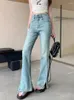 Kvinnors jeans benuynffy vintage hög midja smal fit stretch kvinnor 2024 vår sommarkoreansk mode y2k denim casual split flare byxor