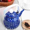 Dinnerware Define antigas chaleiras de chá de cozinha de panela de sino de fogão de fogão de fogão branco assobio de camping blue acampamento de esmalte