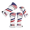4 Pcs PU Golf Wood Headcover With USA Stars & Stripes Flag Style For 1 Driver Cover & 2 Fairway & 1 Hybrid Club Head Covers Set