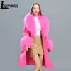 Luxyonuo Wool Cashmere Coat Women Luxury Real Mongolian Sheep Sur Collar Ladies Double Faced Trench Coat Belt Slim Winter Long