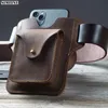 Echte lederen mobiele taille tas voor mannen mannelijke vintage draagbare EDC tactische mobiele telefoon cover case houder riemzakken portemonnee