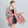 Europen Winter Autunm Free Size Double Side Color Plaid Knit Cloak Quality Shawl Women's Trench Coat Cashmere Cape And Poncho