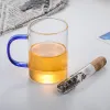 Filtro de té transparente Filtro de vidrio Tubo de té con tapa de corcho Herramientas de cocina