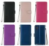 PU Plain Wallet Lederhüllen für LG Stylo 6 5 K51 Huawei Y5P Y6P Y8P P Smart P40 Lite E Pro Magnethalter Flip Cover Lanyard CR7050615