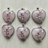 Good quality mix natural stone silver plated alloy flower heart pendants for jewelry accessories making wholesale 6pcs/lot